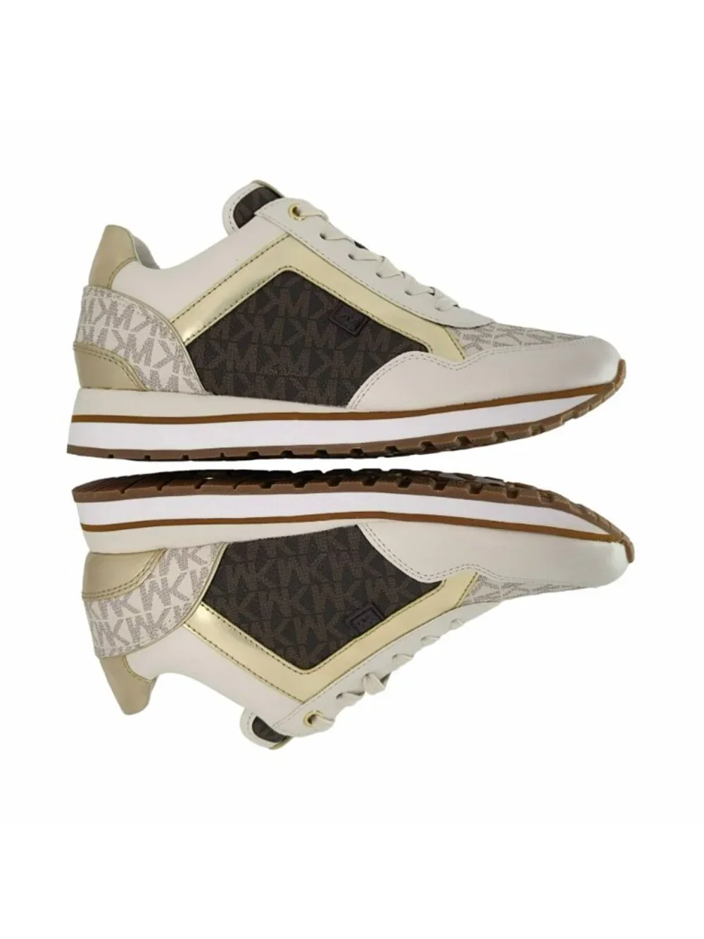 ✨Michael Kors Maddy Trainer Sneaker Vanilla Brown Gold Sz 6.5 Women Shoes Casual - Picture 2 of 10